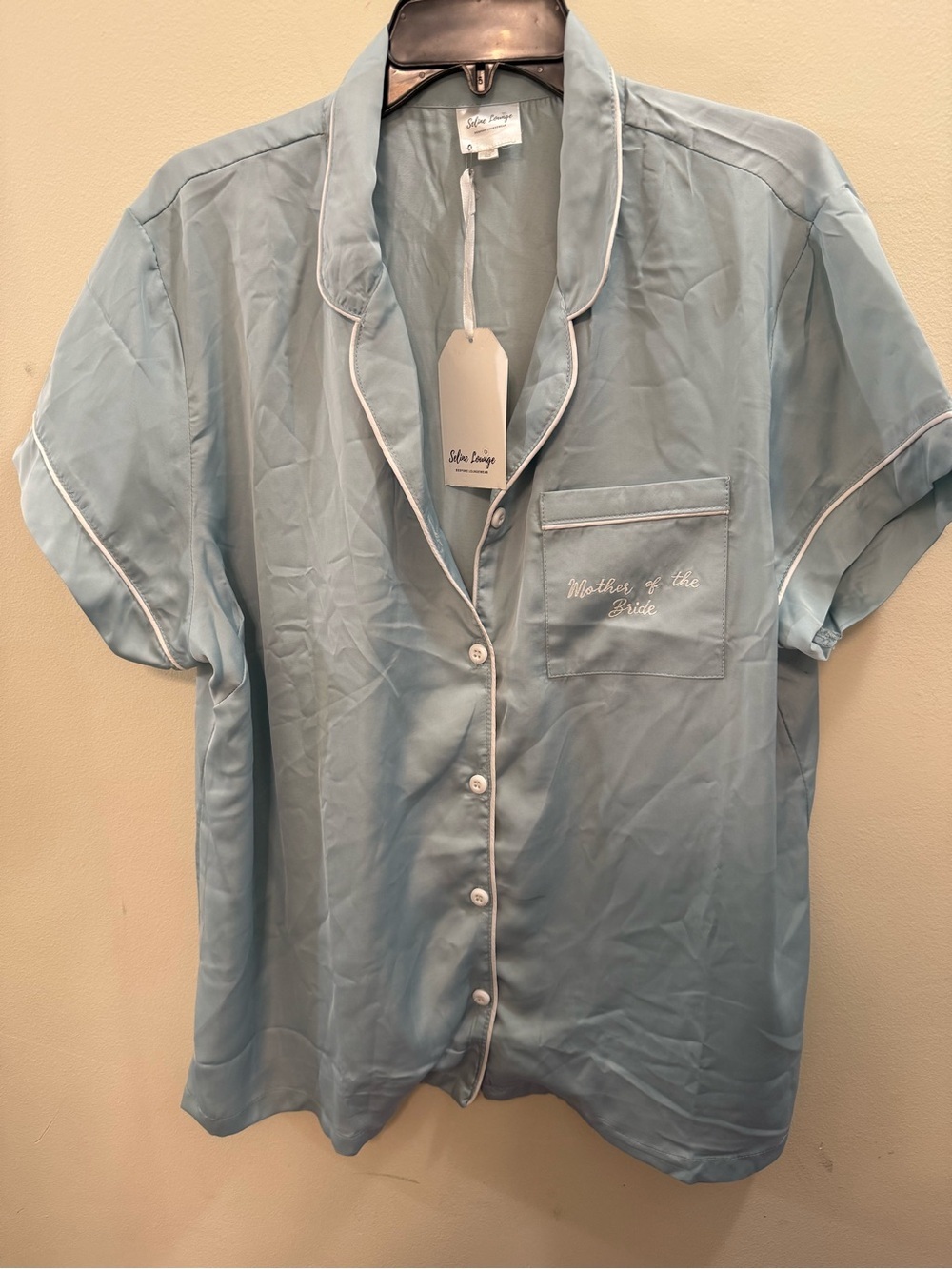 Mother Of The Bride Embroidered Sage Green Satiny Pajama Shirt NWT 1X Plus